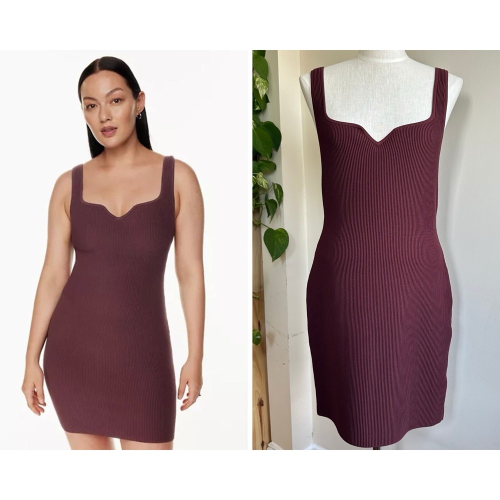 EUC Aritzia Babaton Sculpt Knit Mini Dress Women XL Stretch Rich Maroon Burgundy